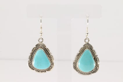 Native America Navajo Sterling Silver Kingman Turquoise Eangling Earring's By Jason Bahe.