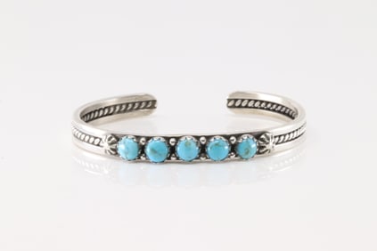 Native American Navajo Sterling Silver Kingman Turquoise Bracelet Cuff By R.King.