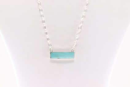 Native American Navajo Sterling Silver Turquoise Necklace By Arlene Lewis.