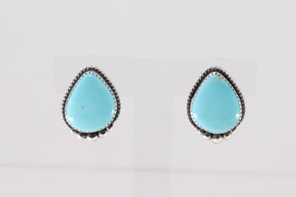 Native America Navajo Sterling Silver Kingman Turquoise Post Earring's By Virginia Becenti.