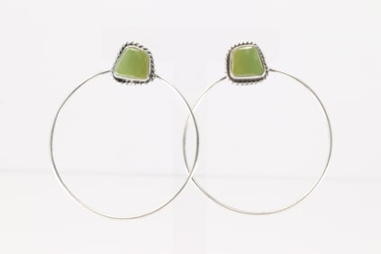 Native America Navajo Sterling Silver Kingman Turquoise Hoop Earring's By Elouise Kee.