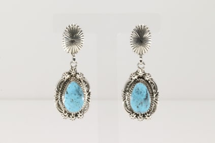 Native American Navajo Sterling Silver Turquoise Post / Dangling Earring's By Angie Platero.