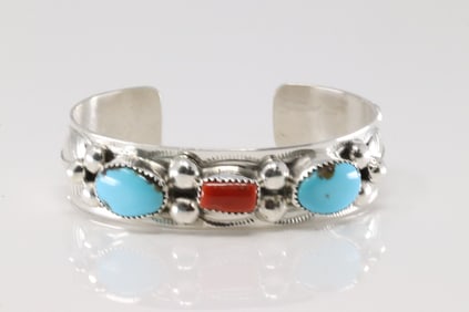 Coral & Turquoise Bracelet Cuff By Wilbur Myers.