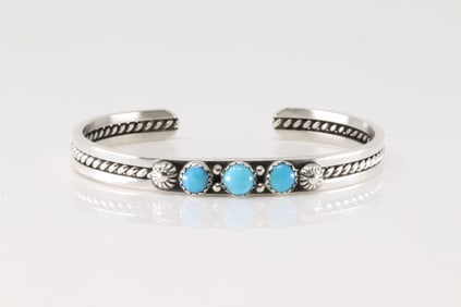 Native American Navajo Sterling Silver Turquoise Bracelet Cuff By R.King.