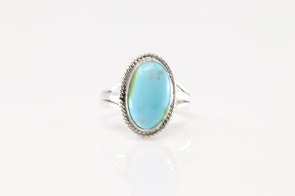 Native American Navajo Sterling Silver Turquoise Ring By Alice R Saunders.