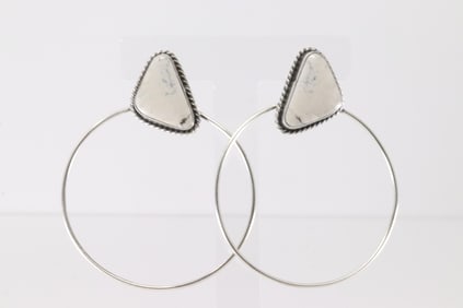 Native America Navajo Sterling Silver White Hoop Post Earring's By Elouise Kee.