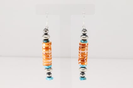 Native American Navajo Sterling Silver Spiny Osyter & Turquoise Dangling Earring's.