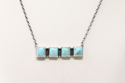 Native America Navajo Sterling Silver Kingman Turquoise Necklace By Donovan Skeets.