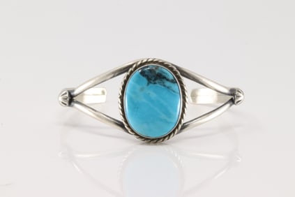 Native America Navajo Sterling Silver Turquoise Bracelet Cuff By Augustine Largo.