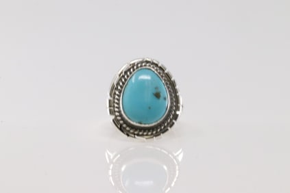 Native America Navajo Sterling Silver Turquoise Ring By J.Frank.