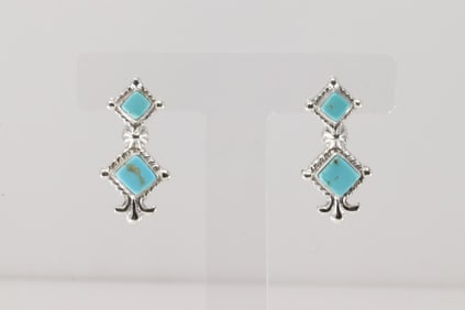 Native American Navajo Sterling Silver Turquoise Post Earring's By Sadie Jim.