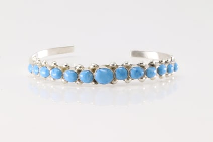 Native America Zuni Sterling Silver Turquoise Bracelet Cuff By Erma Esalalio.