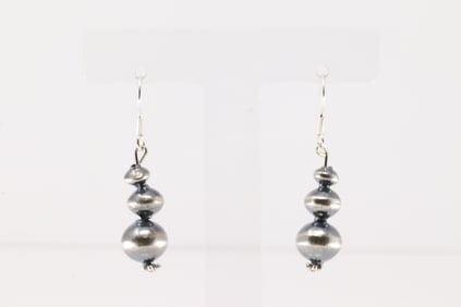 Native America Navajo Sterling Silver Pearl Beaded Dangling Earring's By Treva Jim.