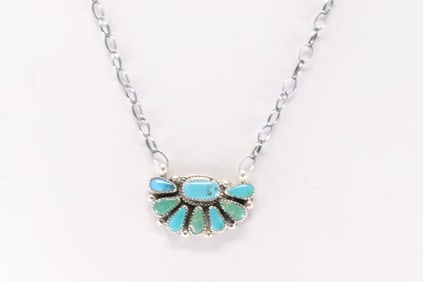 Native America Navajo Sterling Silver Kingman Turquoise Necklace By Alicia Wilson.
