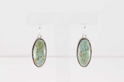 Native America Navajo Sterling Silver Kingman Turquoise Dangling Earring's By Virginia Becenti.