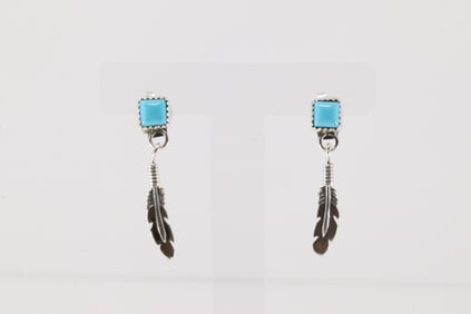 Native America Navajo Sterling Silver Turquoise Post / Dangling Earring's By Jerold Joe.