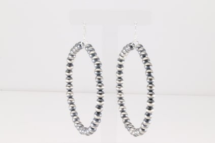 Native American Navajo Sterling Silver Pearl Beaded Hoop Dangling Earring's By Isabell John.