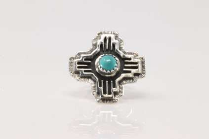 Native American Navajo Sterling Silver Turquoise Ring By Hiran Largo.