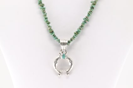 Native American Navajo Sterling Silver Turquoise Naja Necklace.