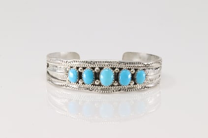 Native American Navajo Sterling Silver Turquoise Bracelet Cuff By Harrison & Betty Begaye.