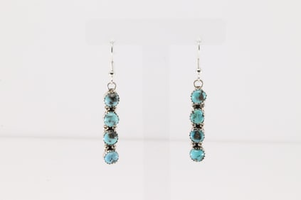 Native America Navajo Sterling Silver Kingman Turquoise Dangling Earring's By Maxine Rameriz.