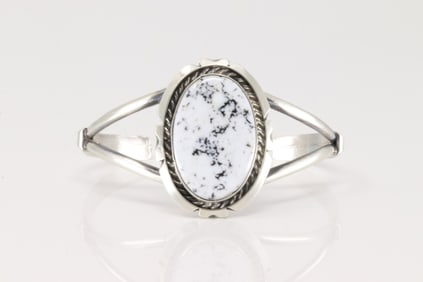 Native America Navajo Sterling Silver White Buffalo Bracelet Cuff By Augustine Largo.