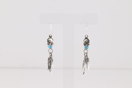 Native America Navajo Sterling Silver Turquoise Dangling Earring's By Sharon McCarthy.