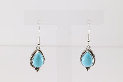 Native America Navajo Sterling Silver Kingman Turquoise Dangling Earring's By Trish Largo.