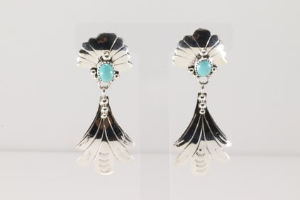 Native American Navajo Sterling Silver Turquoise Post / Dangling Earring's By Ganevieve Francisco.