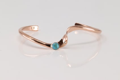 Native American Navajo Coper Turquoise Bracelet Cuff By Yolanda Skeests.