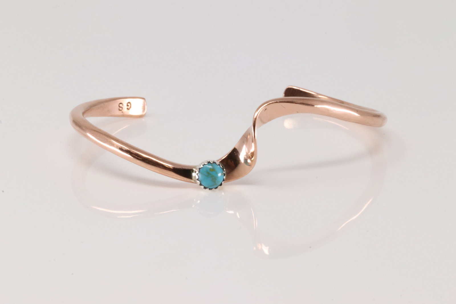 Native American Navajo Coper Turquoise Bracelet Cuff By Yolanda Skeests.: This is a Native American Navajo coper Turquoise Bracelet Cuff By Yolanda Skeests.