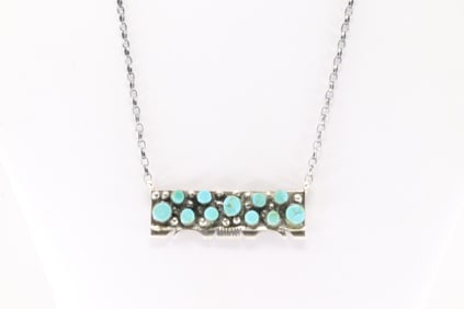 Native America Navajo Sterling Silver Kingman Turquoise Necklace By Steve Francisco.