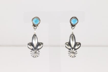 Native America Navajo Sterling Silver Turquoise Post / Dangling Earring's By Judy Largo.