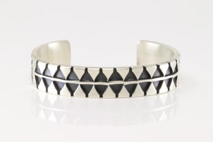 Native American Navajo Sterling Silver Solid Stamped Bracelet Cuff By Jerrald Tahe.