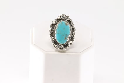 Native American Navajo Sterling Silver Turquoise Ring By B.