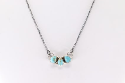 Native America Navajo Sterling Silver Turquoise Necklace By M.R.