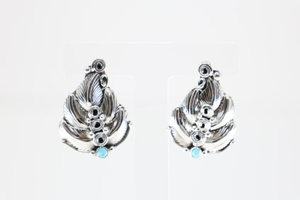 Native America Navajo Sterling Silver Turquoise Leaf Post Earring's By Darrell Morgan.