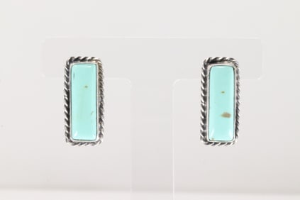 Native America Navajo Sterling Silver Kingman Turquoise Post Earring's By Augustine Largo.