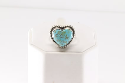 Native America Navajo Sterling Silver Turquoise Heart Ring By J.