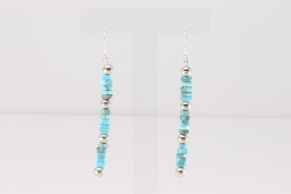 Native American Navajo Sterling Silver Turquoise / Beaded Dangling Earring's.