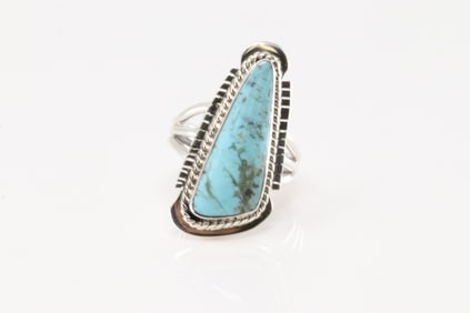 Native American Navajo Sterling Silver Turquoise Ring By Sadie Jim.