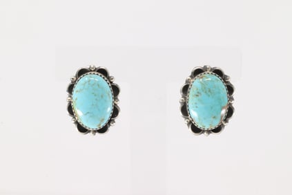 Native American Navajo Sterling Silver Kingman Turquoise Post Earring's By Freda Martinez.