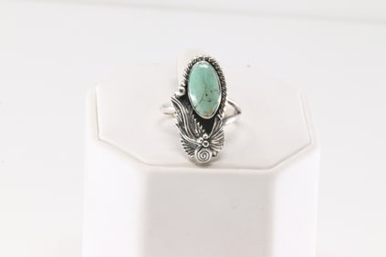 Native American Navajo Sterling Silver Turquoise Ring By Gwendoly Burnside.