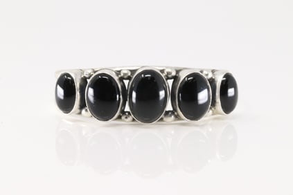 Native America Navajo Sterling Silver Black Onyx Bracelet Cuff By Augustine Largo.