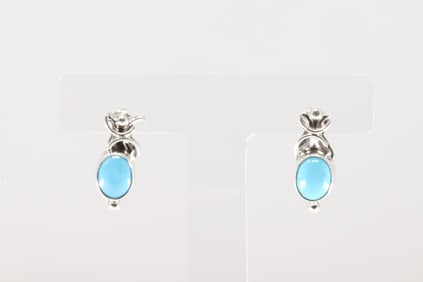 Native America Navajo Sterling Silver Turquoise Post Earring's By Annette Chiquito.