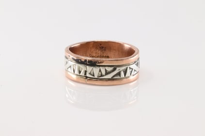 Native America Navajo Sterling Silver Copper Ring By Wylie Secatero.