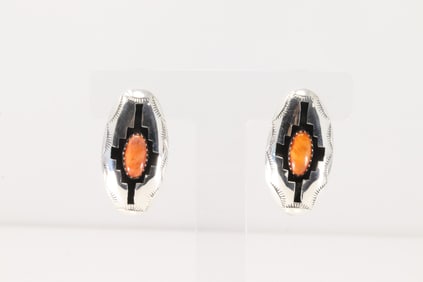 Native American Navajo Sterling Silver Spiny Osyter Post Earring's By Felix Perry.