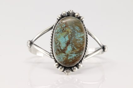 Native America Navajo Sterling Silver Number 8 Turquoise Bracelet Cuff By Augustine Largo.