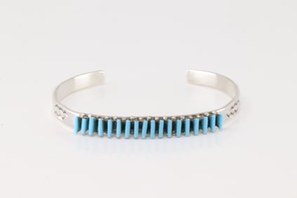 Native America Zuni Sterling Silver Turquoise Bracelet Cuff By R.L.Lastyano.