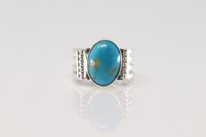 Native American Navajo Sterling Silver Turquoise Ring By Thomas Yazzie.
